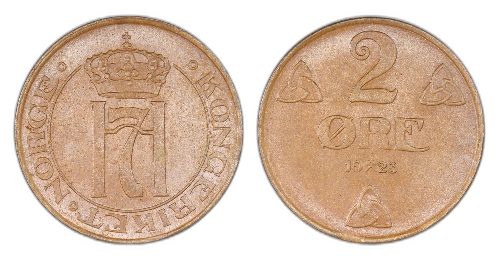 Norway. Haakon VII. 2 Øre 1923. Kv PRAKTEX.