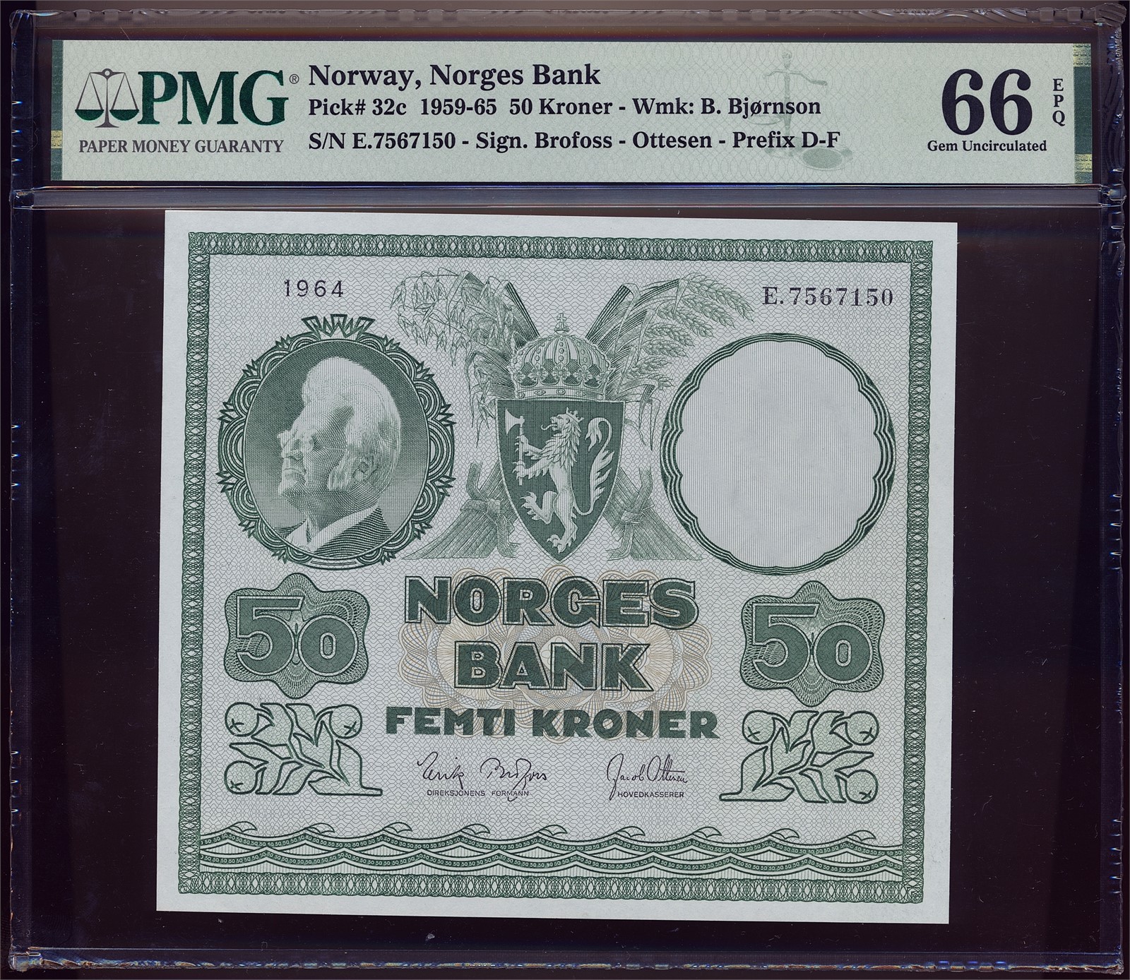 50 Kroner 1964-E. PMG 66EPQ.