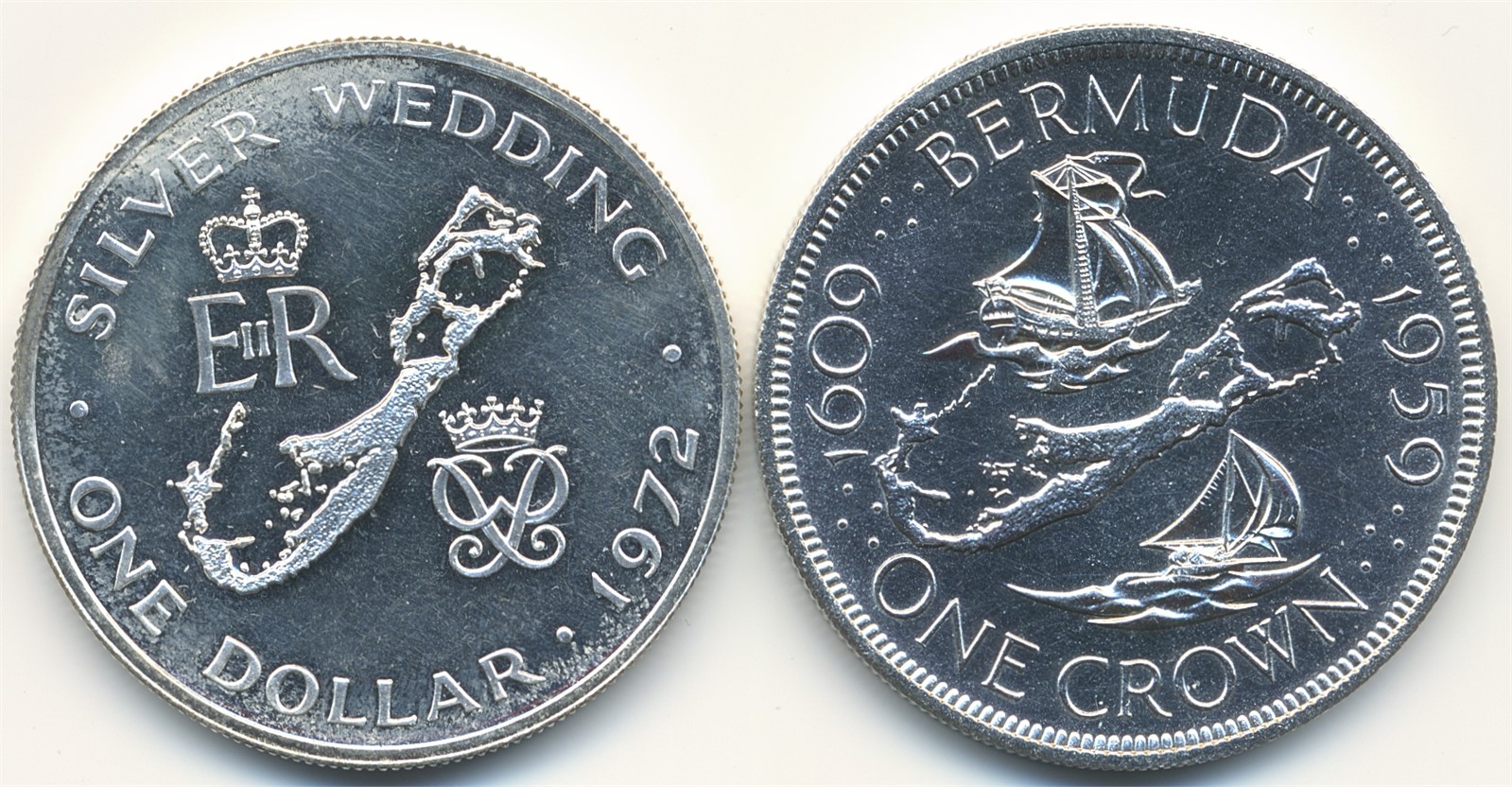 BERMUDA. Crown 1959 and 1972 2 pieces