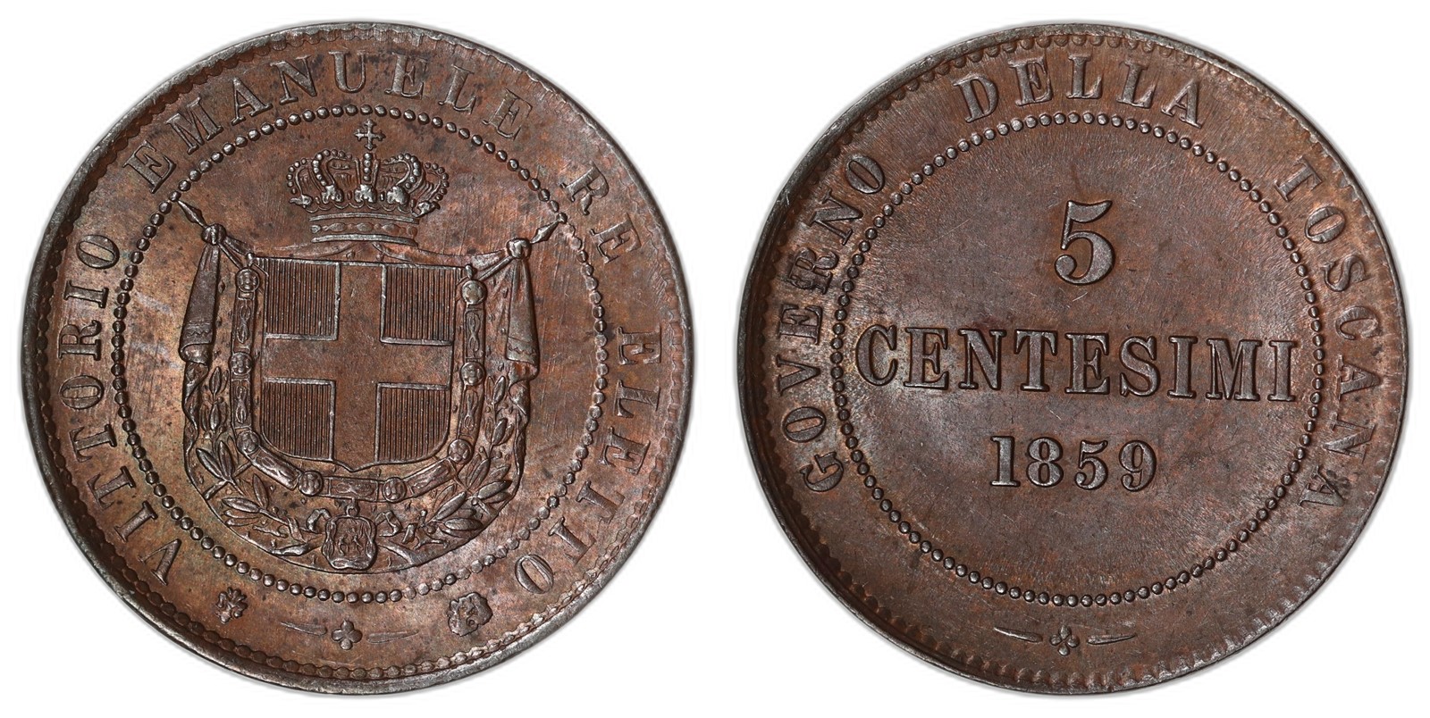 ITALY, Toscana. Republic. 5 Centesimi. 1859. UNC.