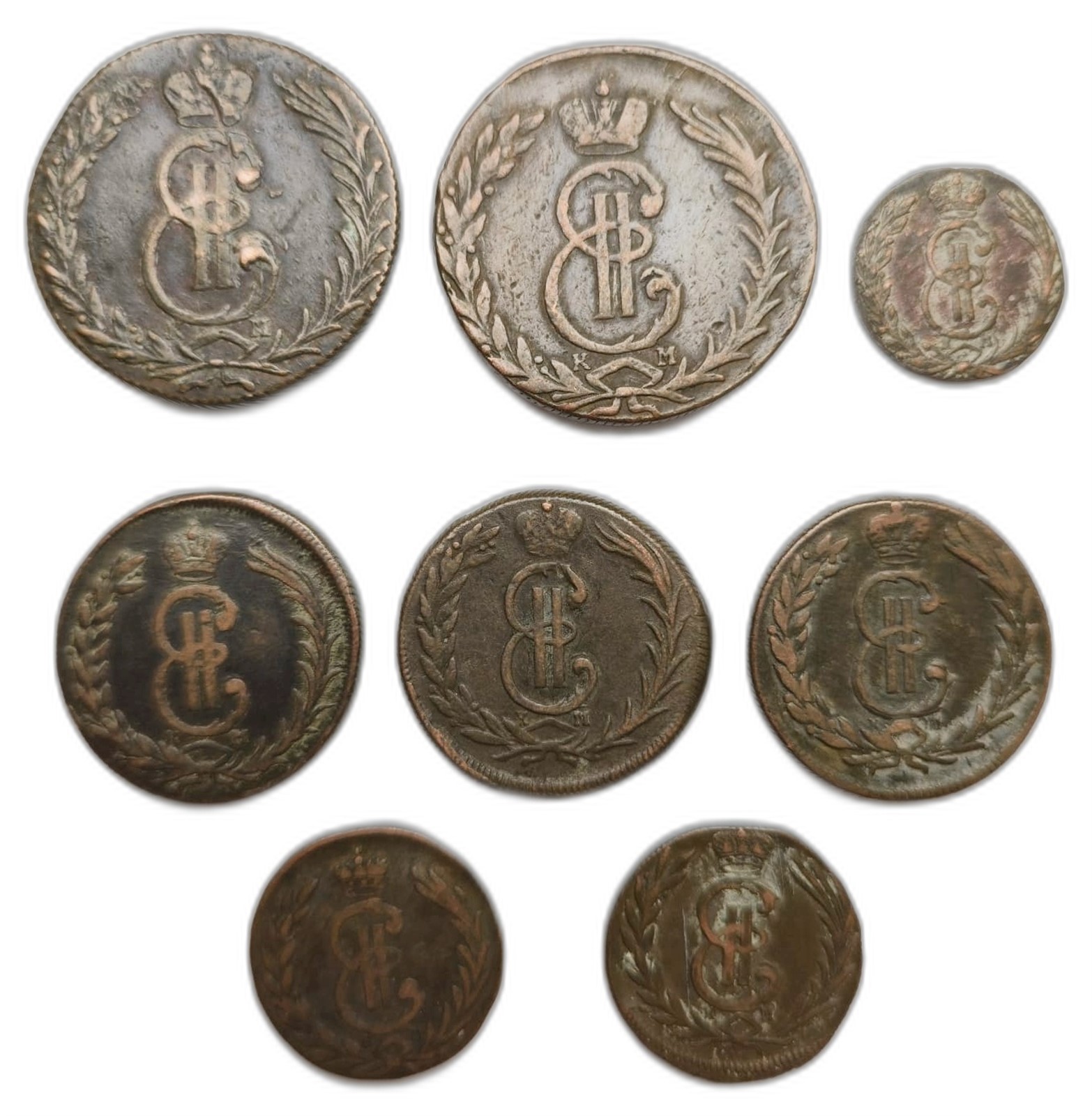 Russia, Siberia. Catherine II. 1, 2 & 5 Kopecks 1768-1779. Kv VF.