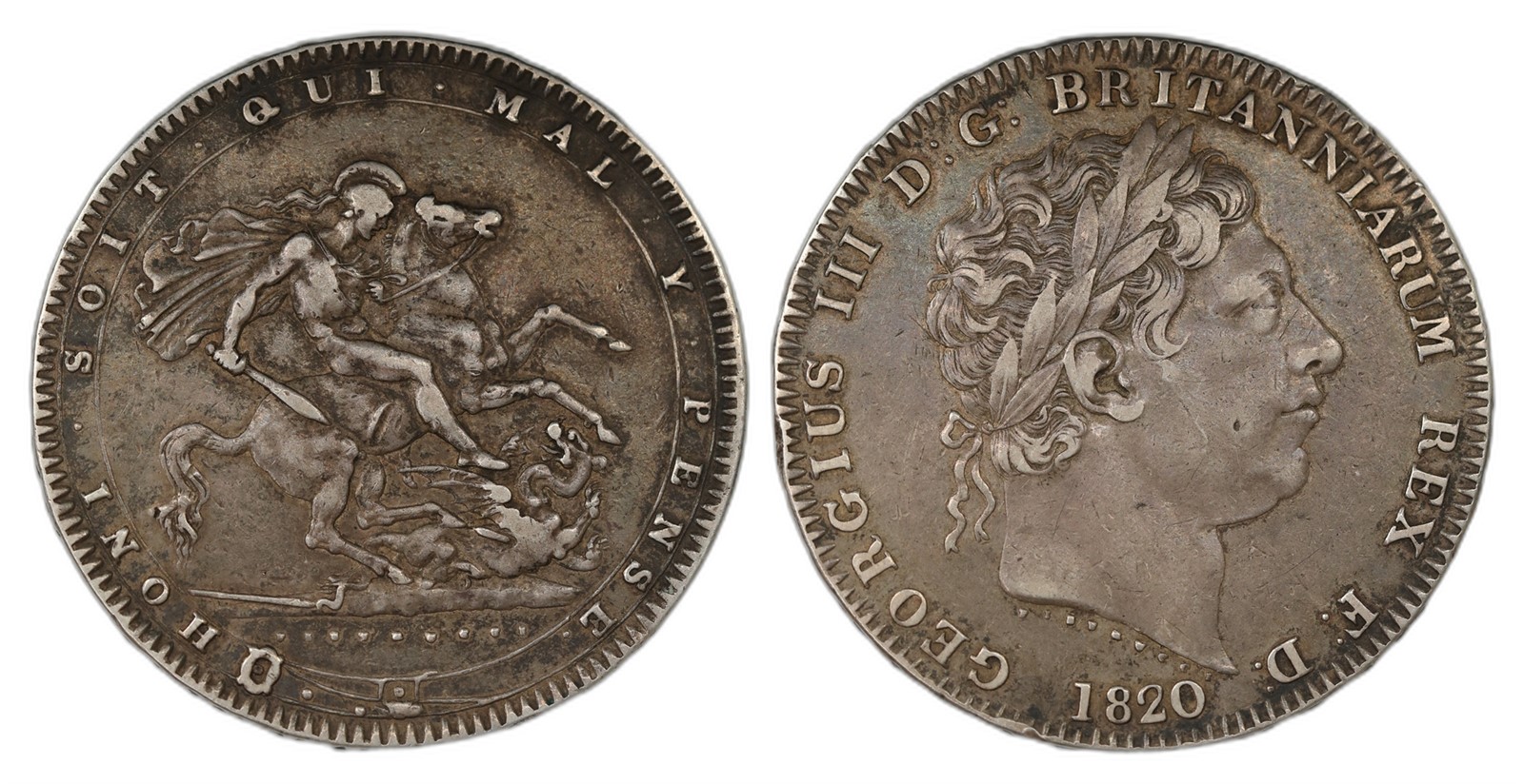 Great Britain. George III. Crown 1820. Kv VF.
