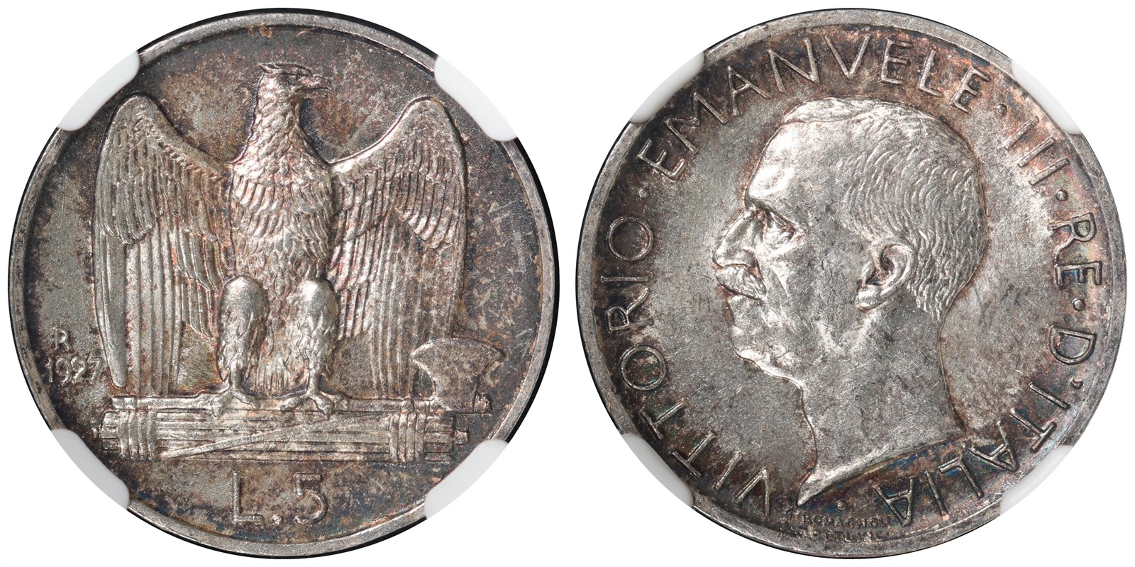 ITALY. Vittorio Emanuele III. 5 Lire. 1927-R. MS63.