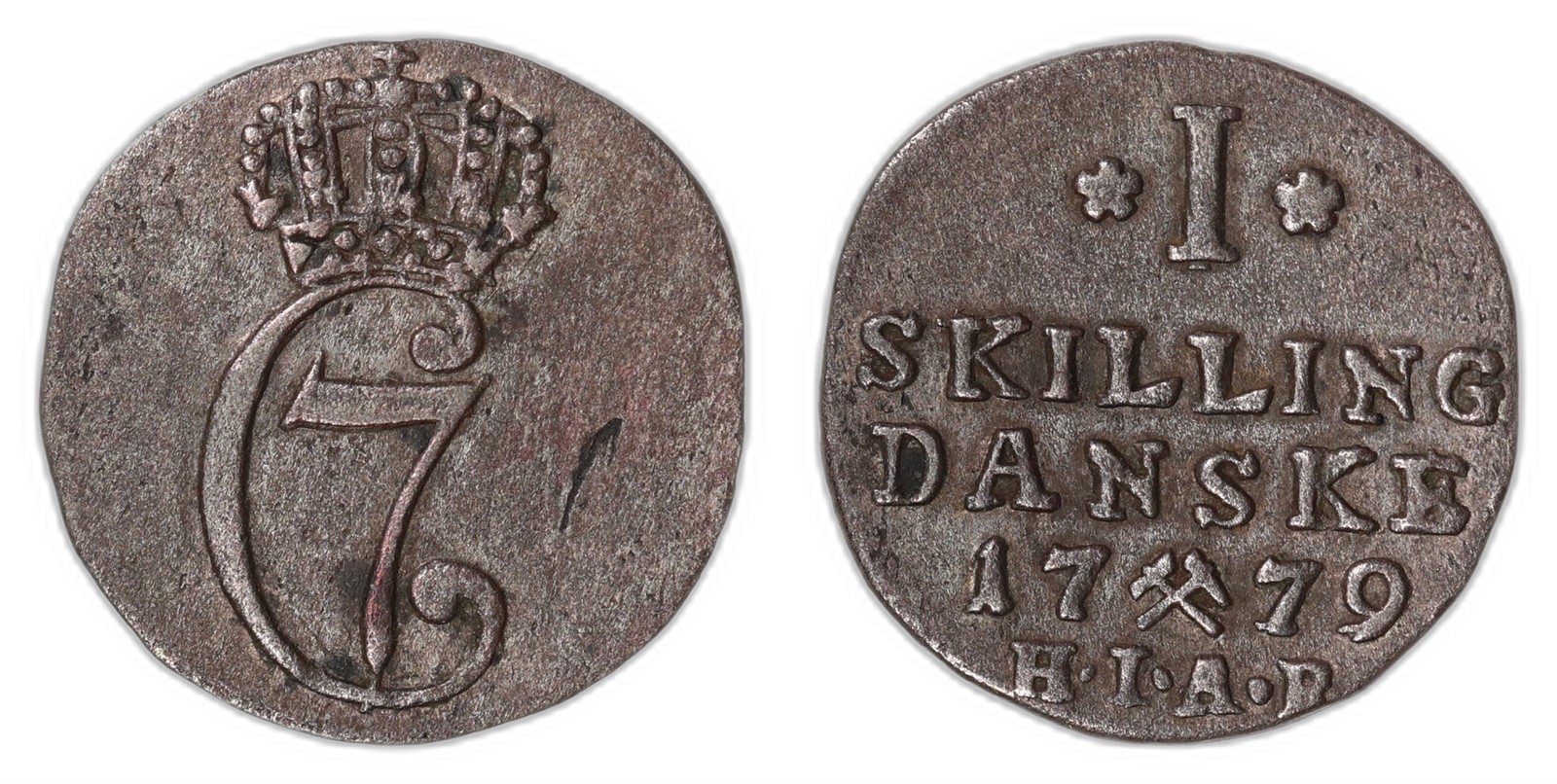 NORWAY. Christian VII. 1 Skilling. 1779. Kv 1+ (XF).