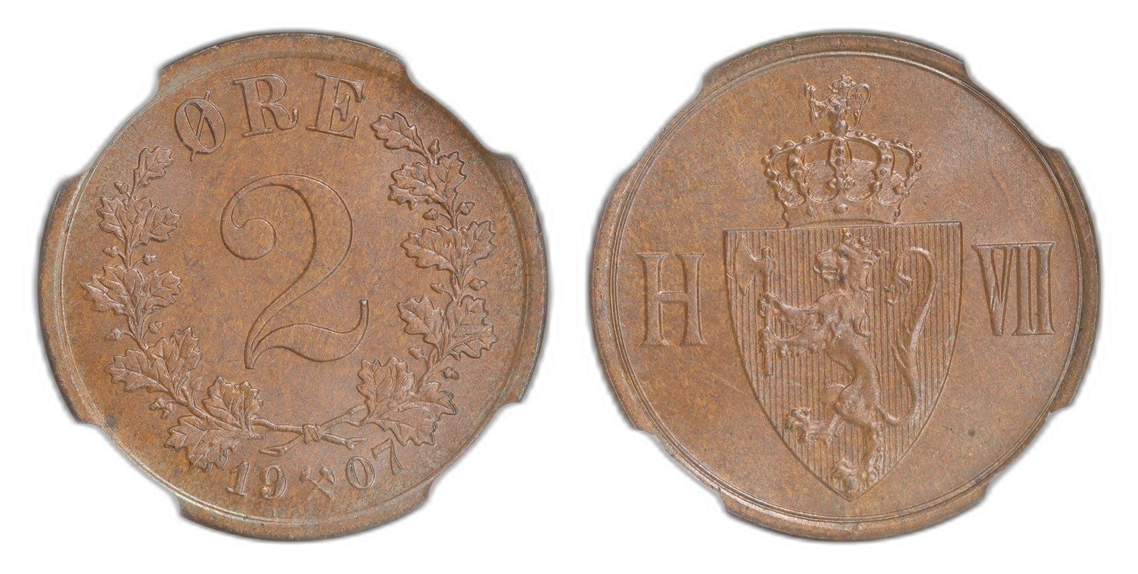 Norway. Haakon VII. 2 Øre 1907. Kv NGC MS65BN.