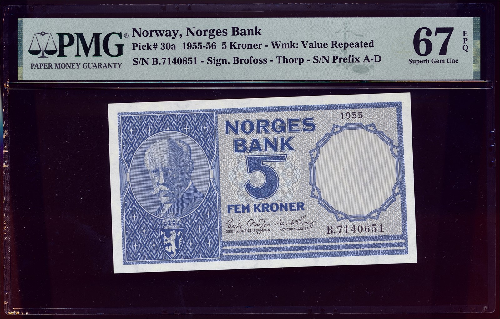 5 Kroner 1955-B. PMG 67 EPQ.
