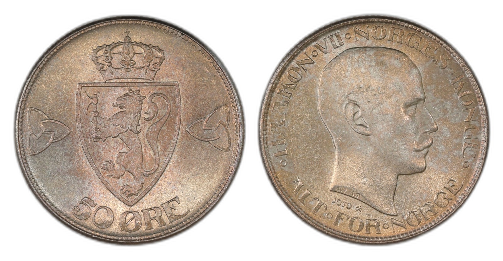 Norway. Haakon VII. 50 Øre 1919. Kv 0.