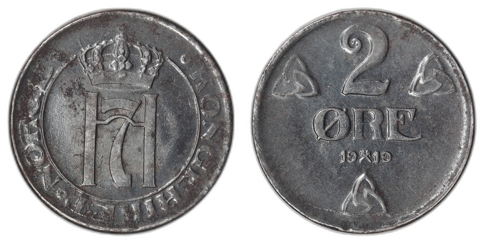 NORWAY. Haakon VII. 2 Øre 1919. Kv 0/01 (UNC).