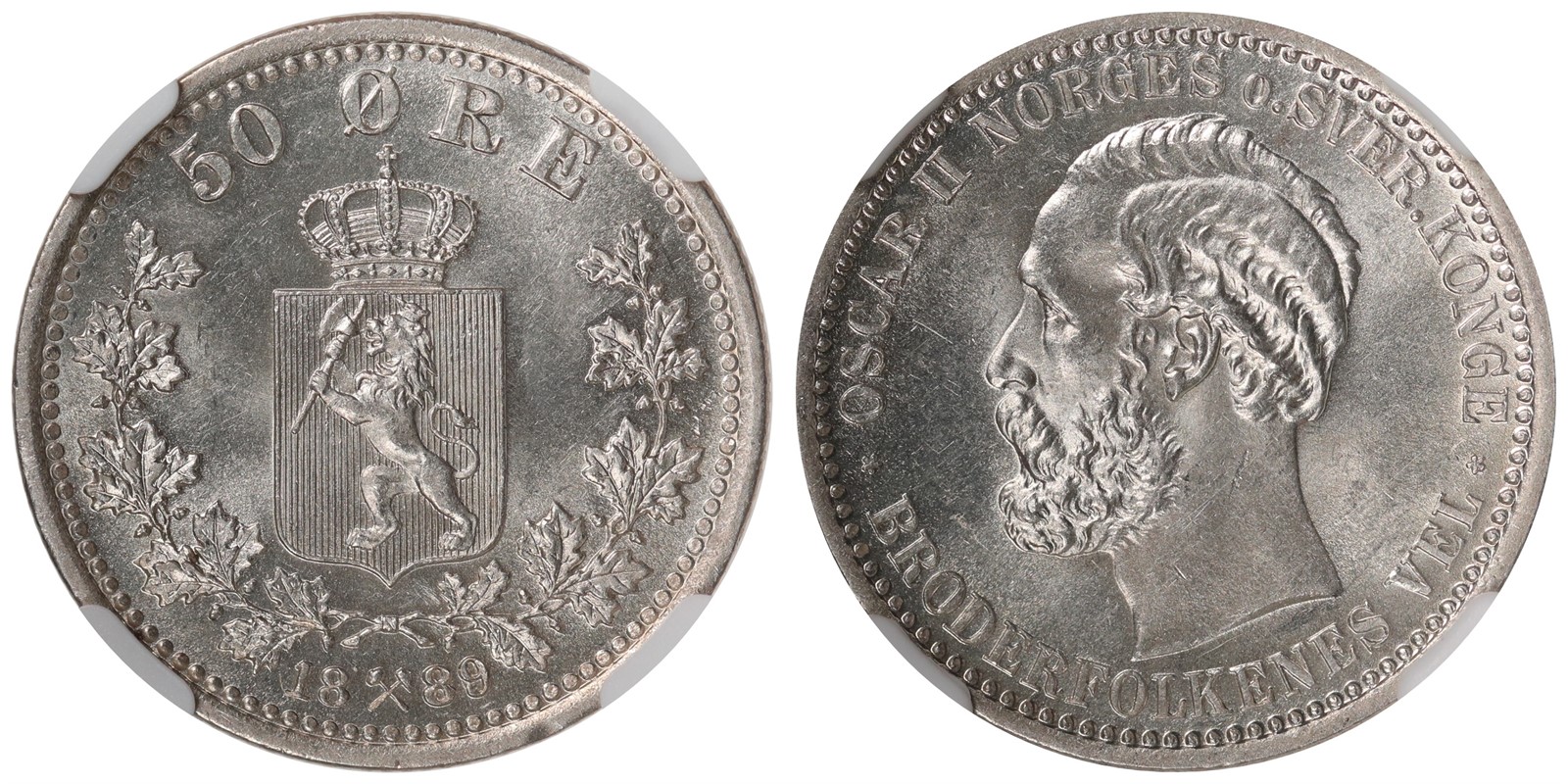 NORWAY. Oscar II. 50 Øre 1889. NGC MS64.