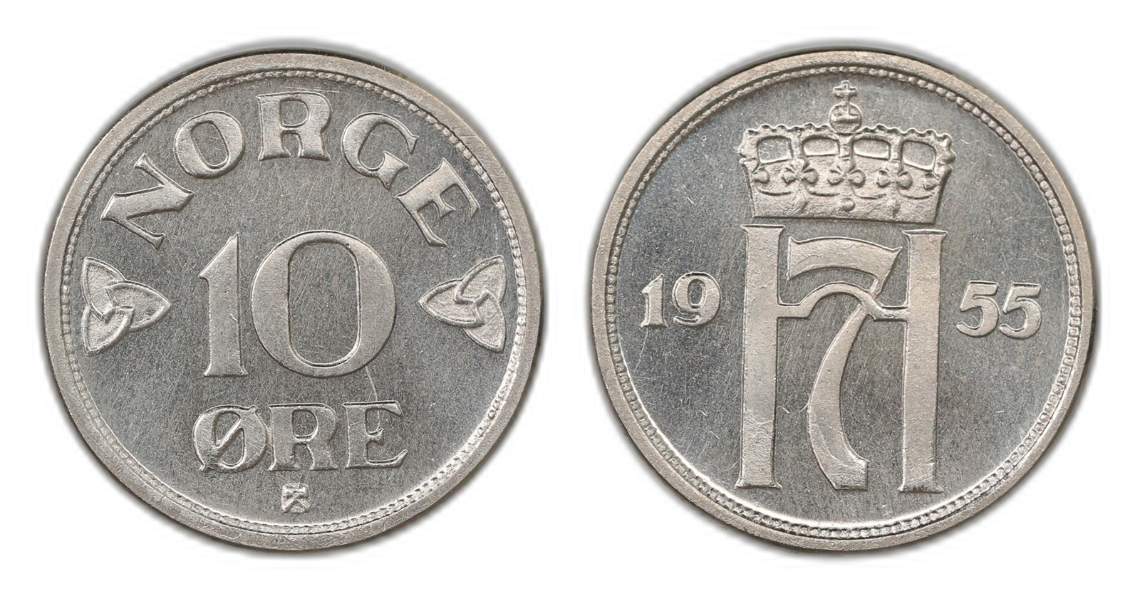 Norway. Haakon VII. 10 Øre 1955. Kv PRAKTEX.