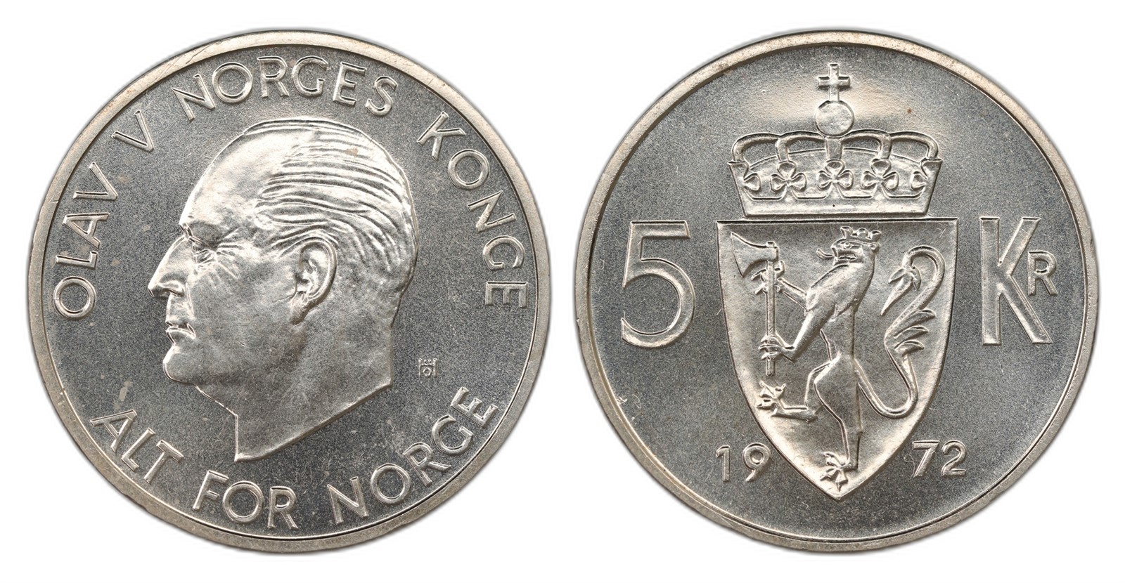 Norway. Olav V. 5 Kroner 1972. Kv PRAKTEX.