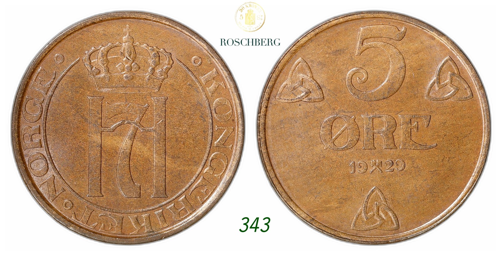 NORWAY. Haakon VII. 5 Øre 1929.