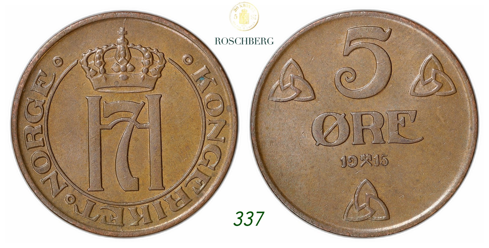 NORWAY. Haakon VII. 5 Øre 1915.