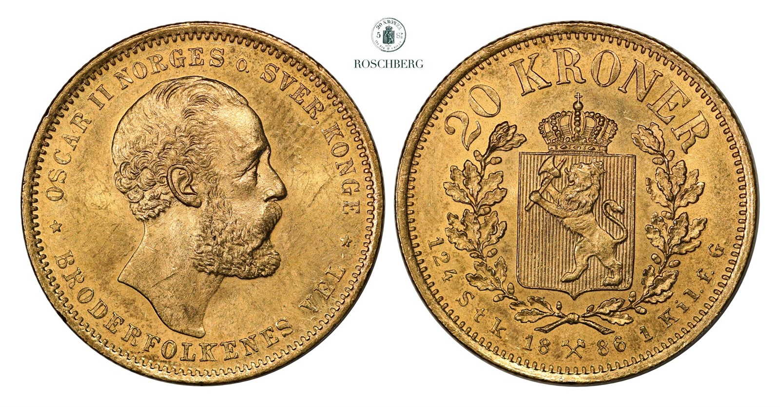 20 Kroner 1886 Kv 0/01(UNC)