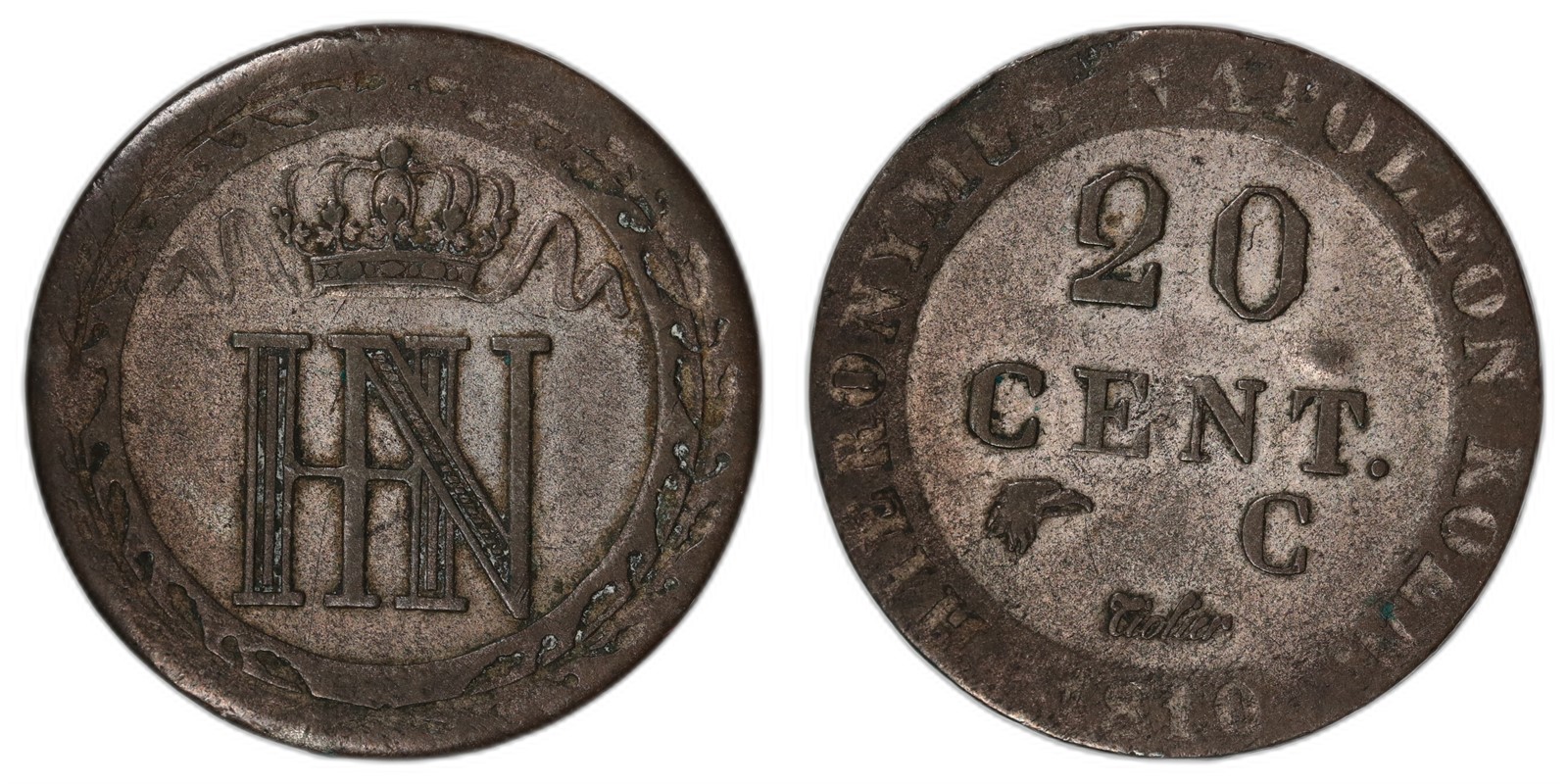 GERMANY, Westfalen. Hiernonymus Bonaparte. 20 Centimes. 1816-C. VF.