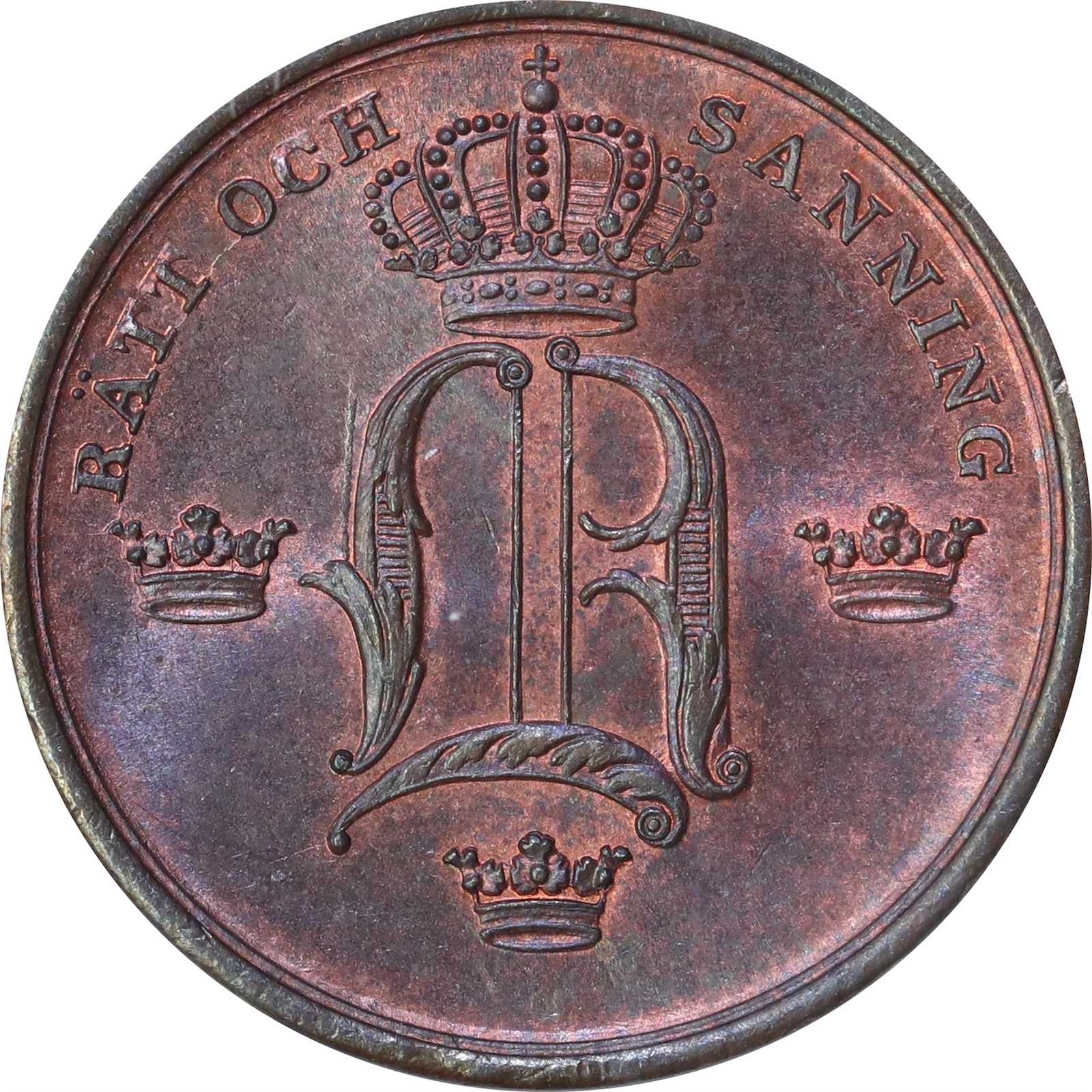 SWEDEN. Oscar I. 1/3 Skilling 1844 NGC MS64.