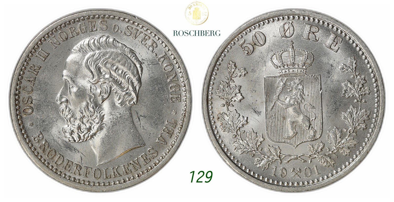 NORWAY. Oscar II. 50 Øre 1901.