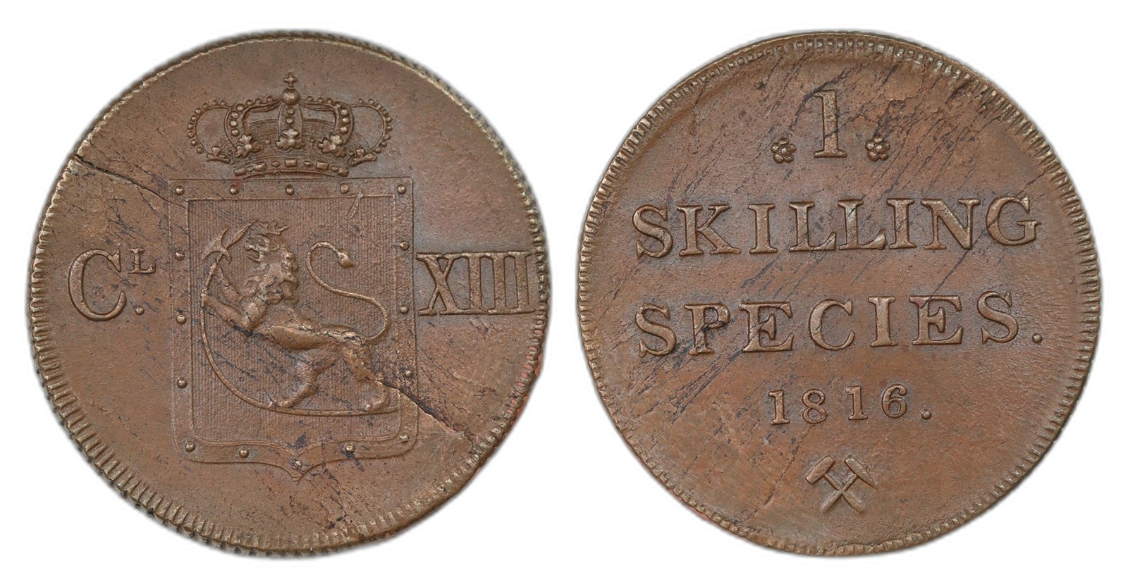 Norway. Carl XIII. 1 Skilling 1816. Kv 0/01.