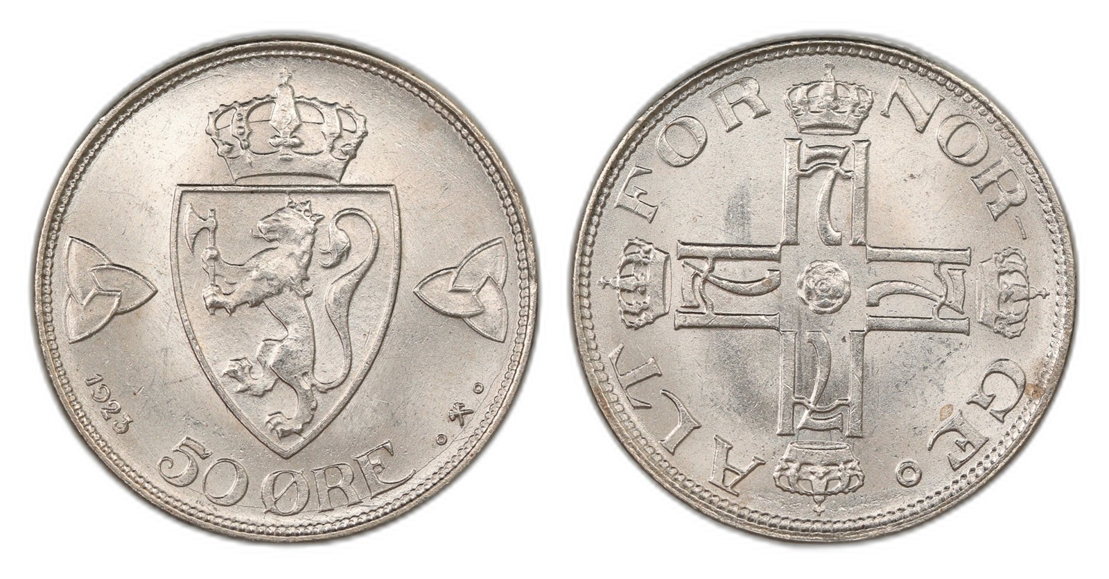 Norway. Haakon VII. 50 Øre 1923-No Hole. Kv 0.