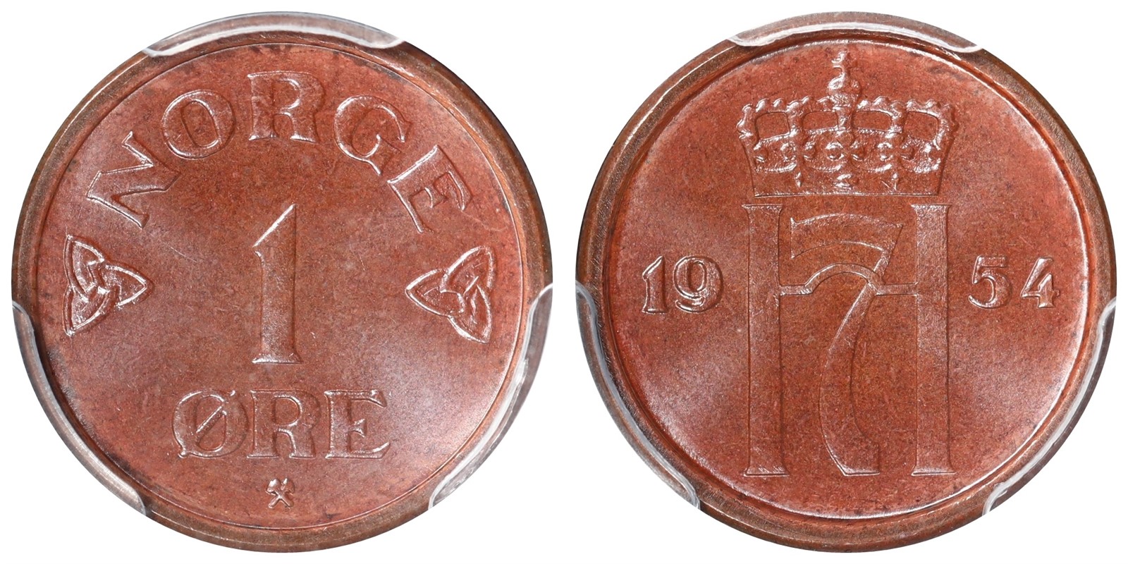 NORWAY. Haakon VII. 1 Øre 1954. PCGS MS66 TOP POP.
