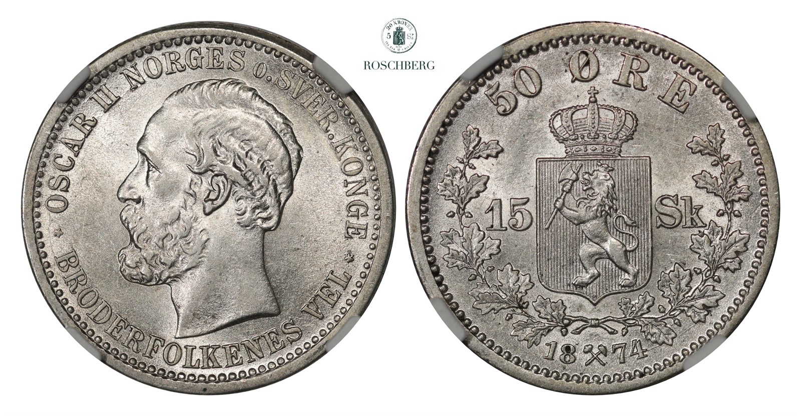 50 Øre / 15 Sk. 1874 NGC MS61