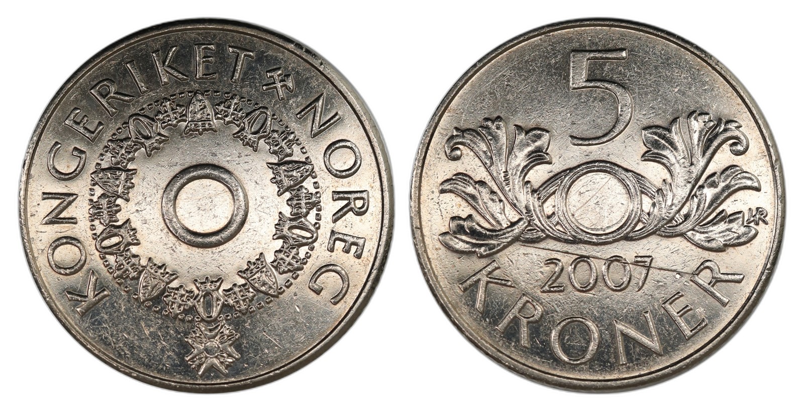 Norway. Harald V. 5 Kroner 2007Mint Error. Kv 01.
