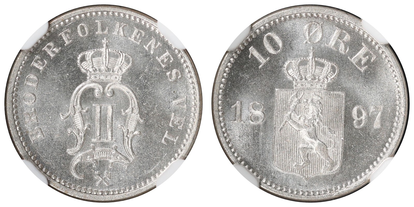 NORWAY. Oscar II. 10 Øre 1897. NGC MS64.