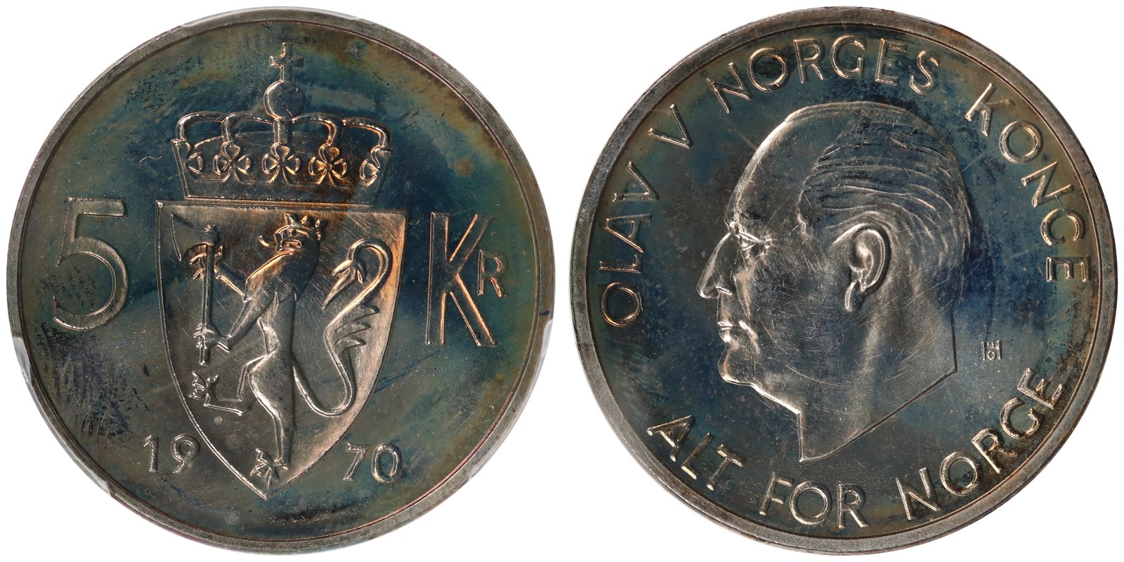 NORWAY. Olav V. 5 Kroner. 1970. PCGS MS66.