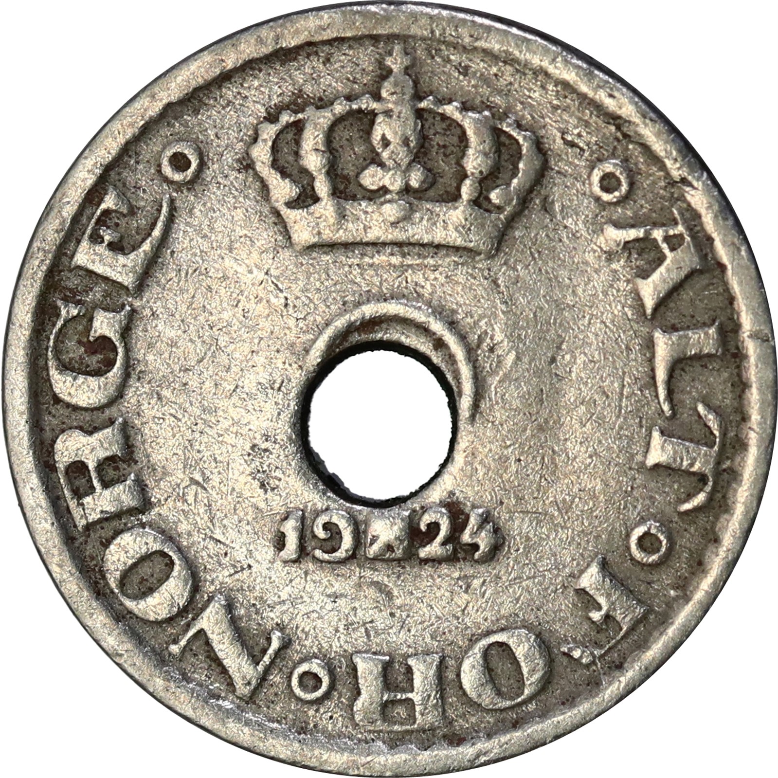 NORWAY. Haakon VII. 10 Øre 1924 Mint error. Kv 1 (VF)