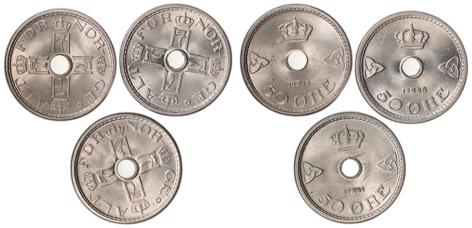NORWAY. Haakon VII. 50 Øre. 1945-48. Kv 0 (UNC).