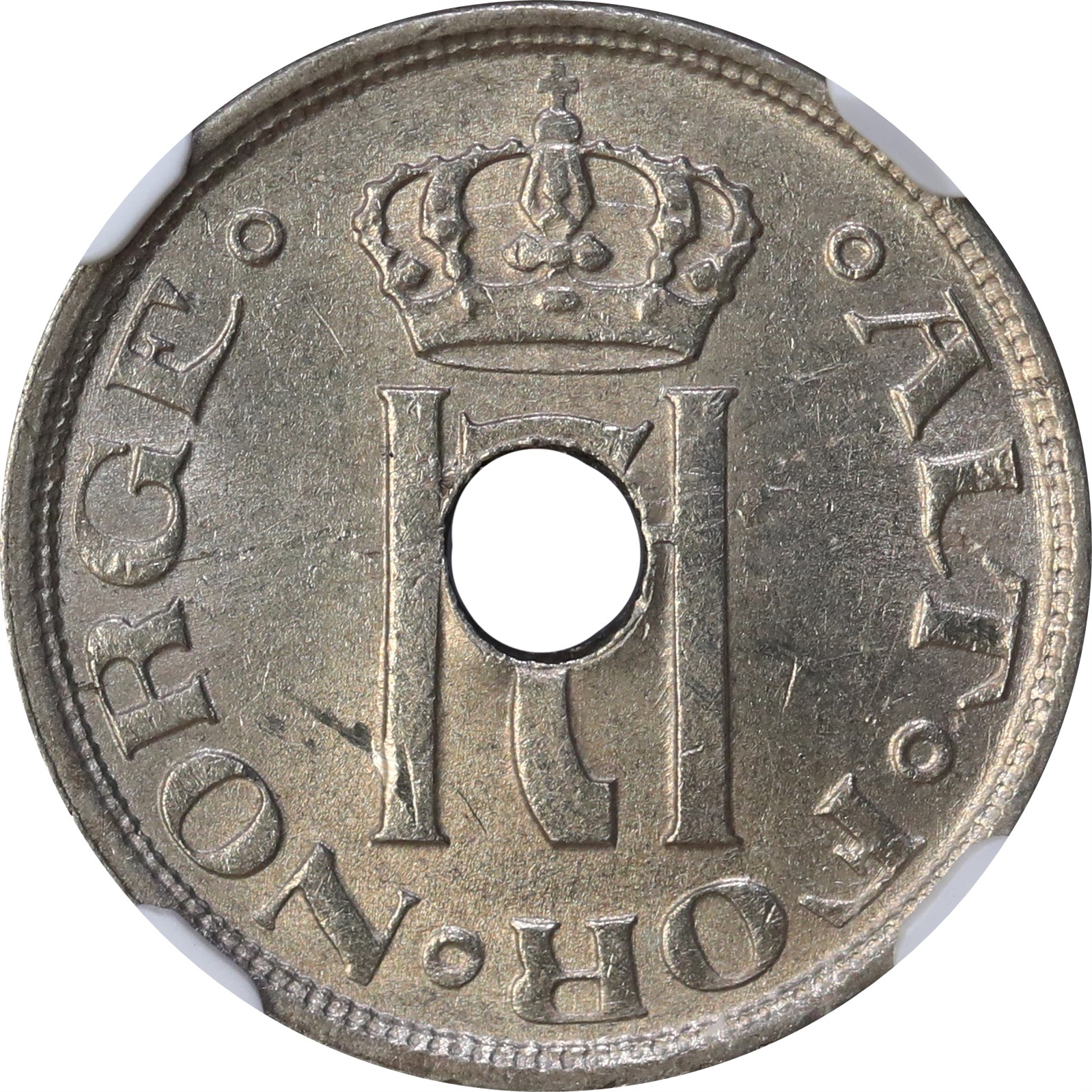 NORWAY. Haakon VII. 25 Øre 1922 Center Hole NGC MS62