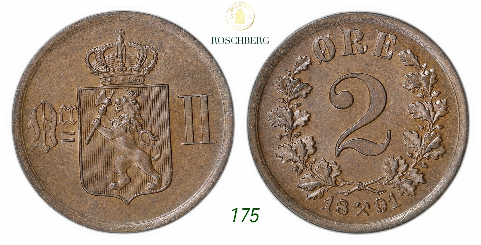 NORWAY. Oscar II. 2 Øre 1891.