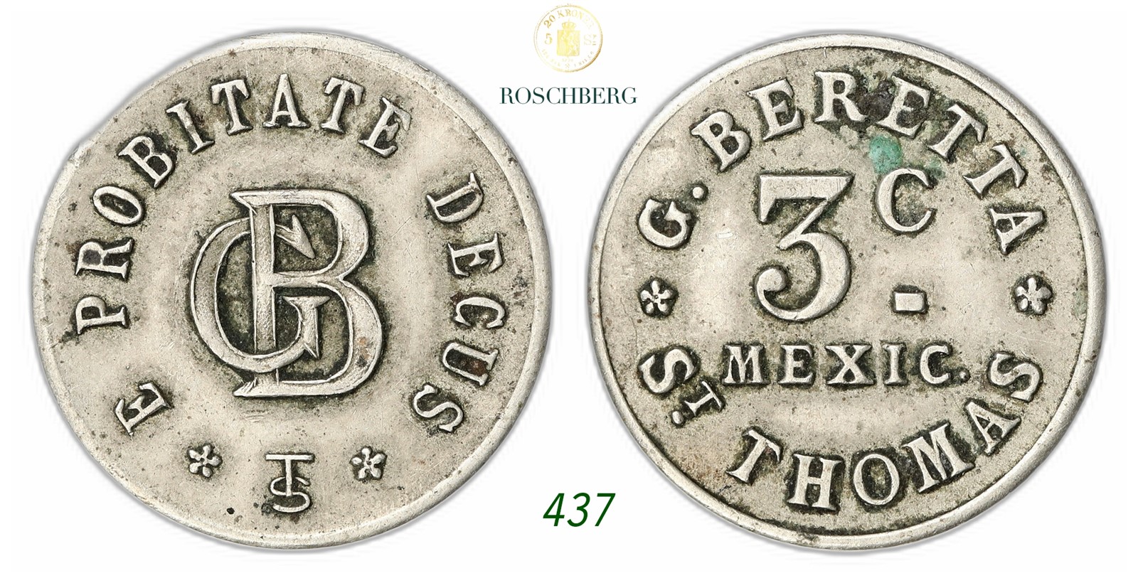 DENMARK, Danish West Indies. G. Beretta. 3 Cent Token ND.