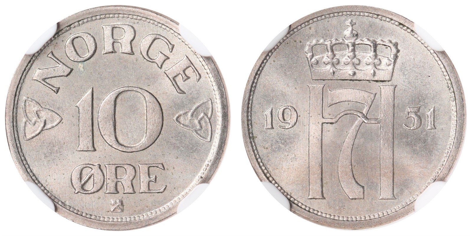 NORWAY. Haakon VII. 10 Øre 1951 Uten Hull. NGC MS66.