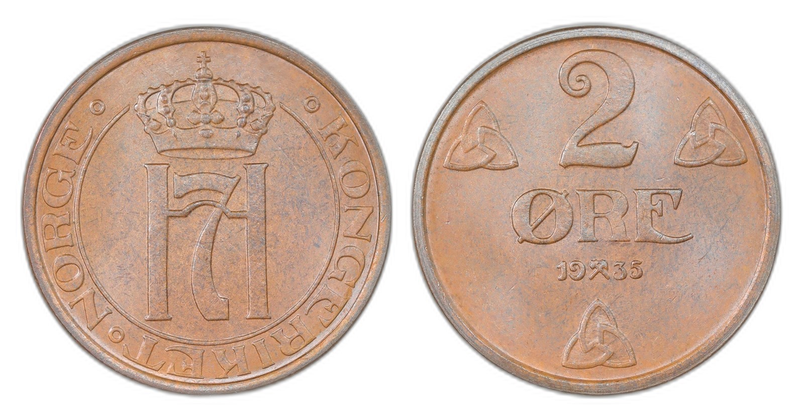 Norway. Haakon VII. 2 Øre 1935. Kv 0.