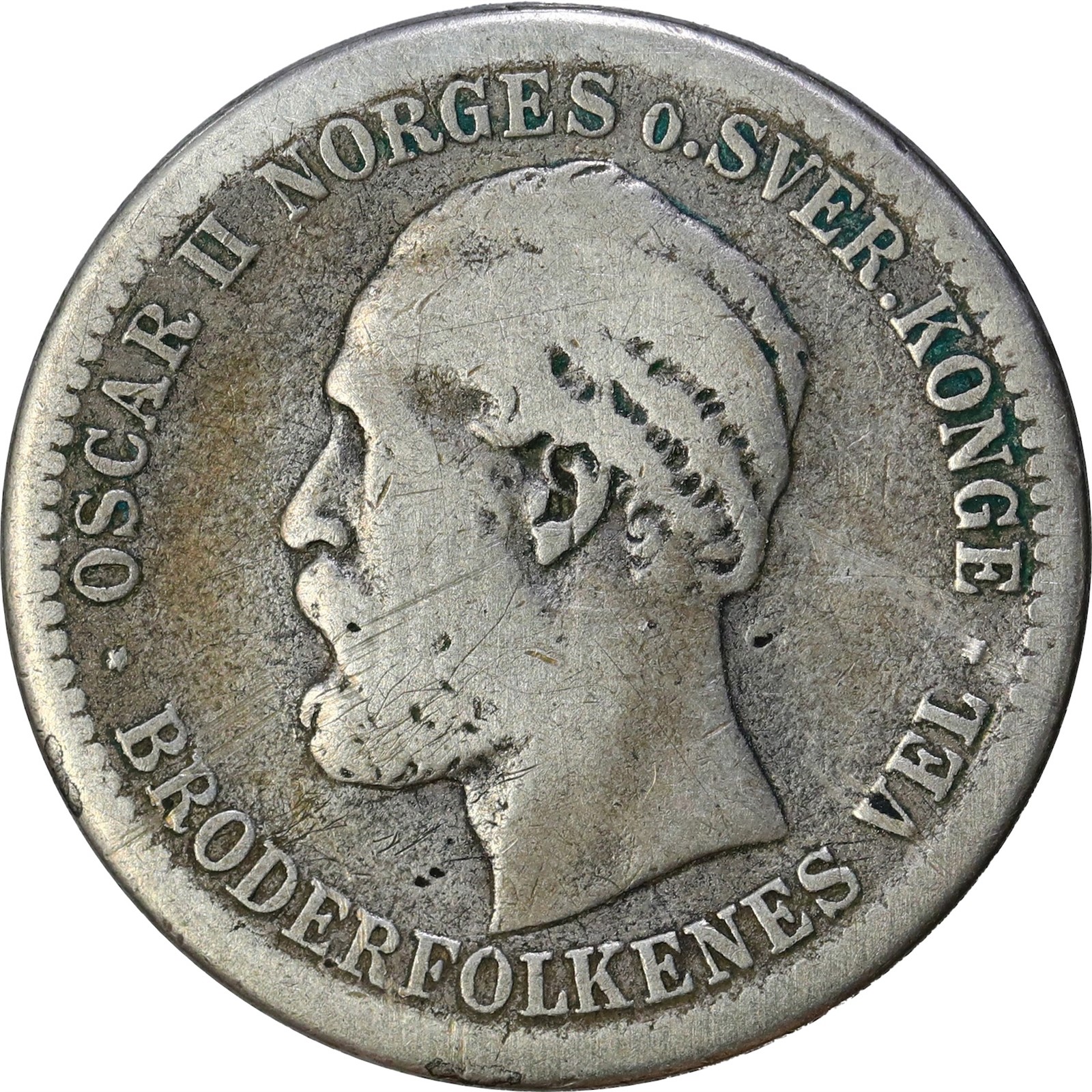 NORWAY. Oscar II. 50 Øre 1885 Kv 1- (F)