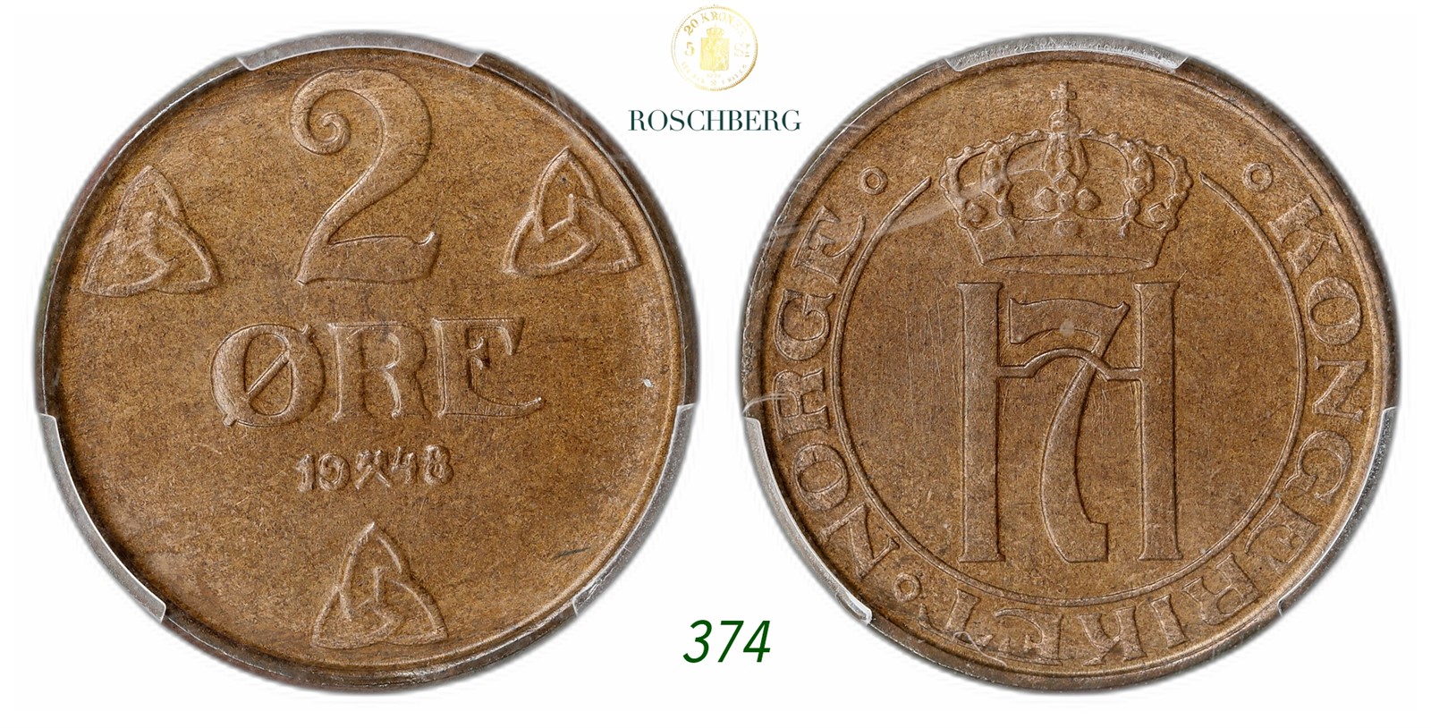 NORWAY. Haakon VII. 2 Øre 1948.