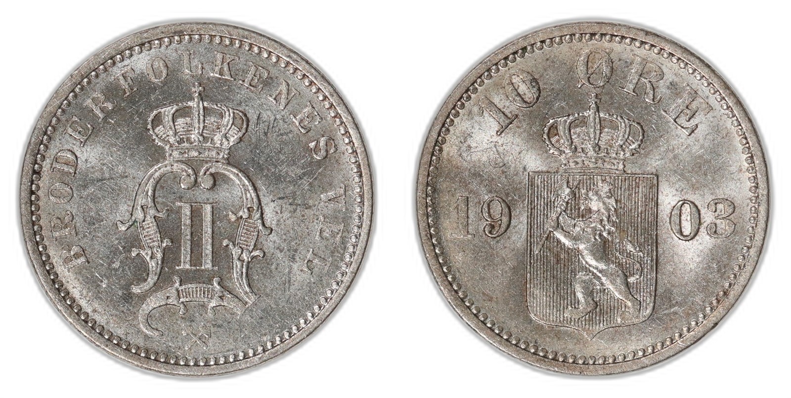 NORWAY. Oscar II. 10 Øre. 1903. Kv 0 (UNC).