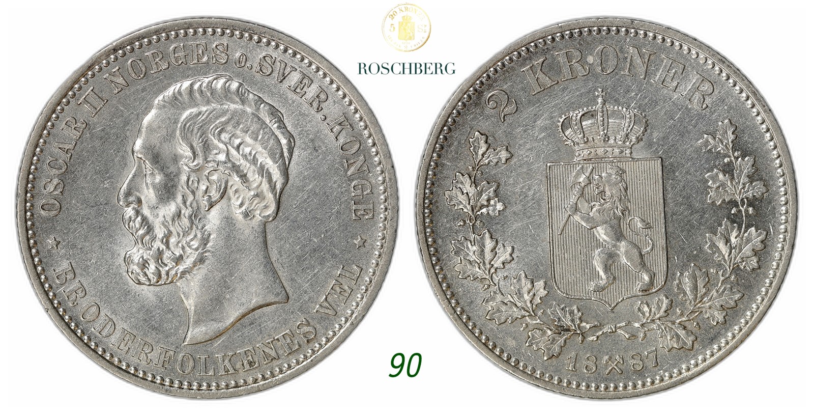 NORWAY. Oscar II. 2 Kroner 1887.