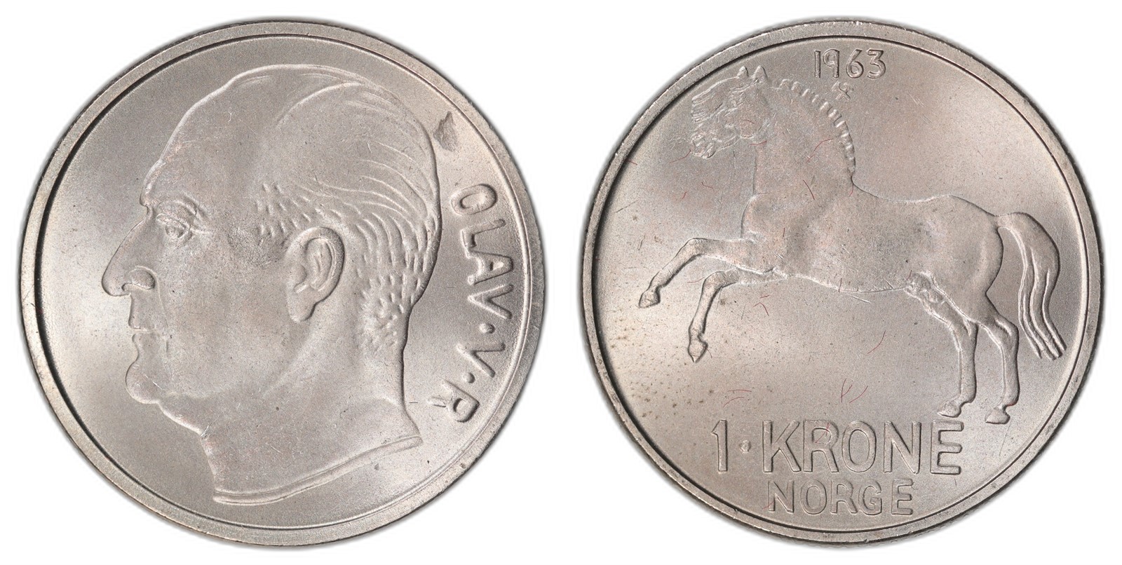 NORWAY. Olav V. 1 Krone. 1963. Kv 0 (UNC).