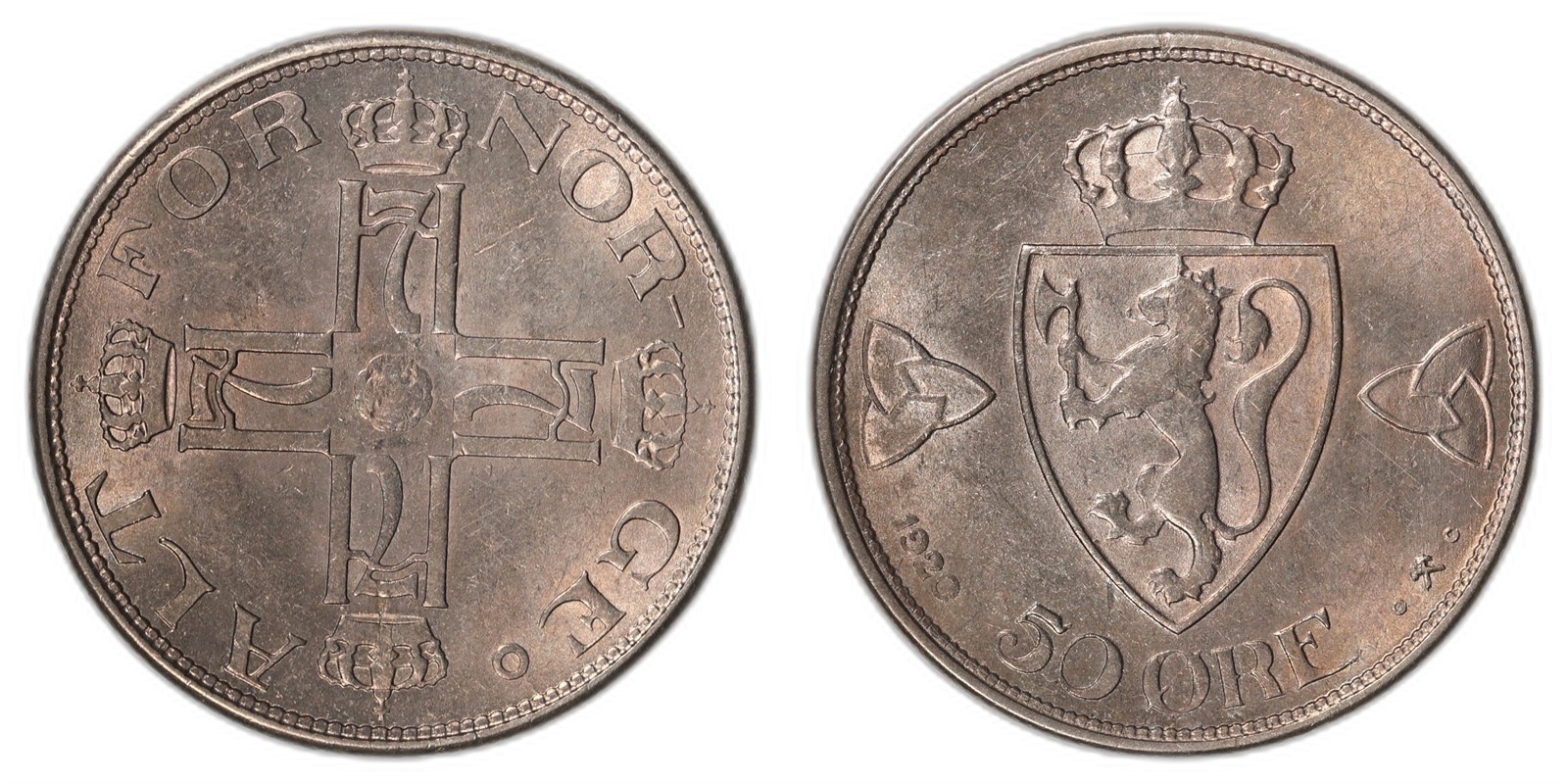 NORWAY. Haakon VII. 50 Øre. 1920. Kv 01 (AU).