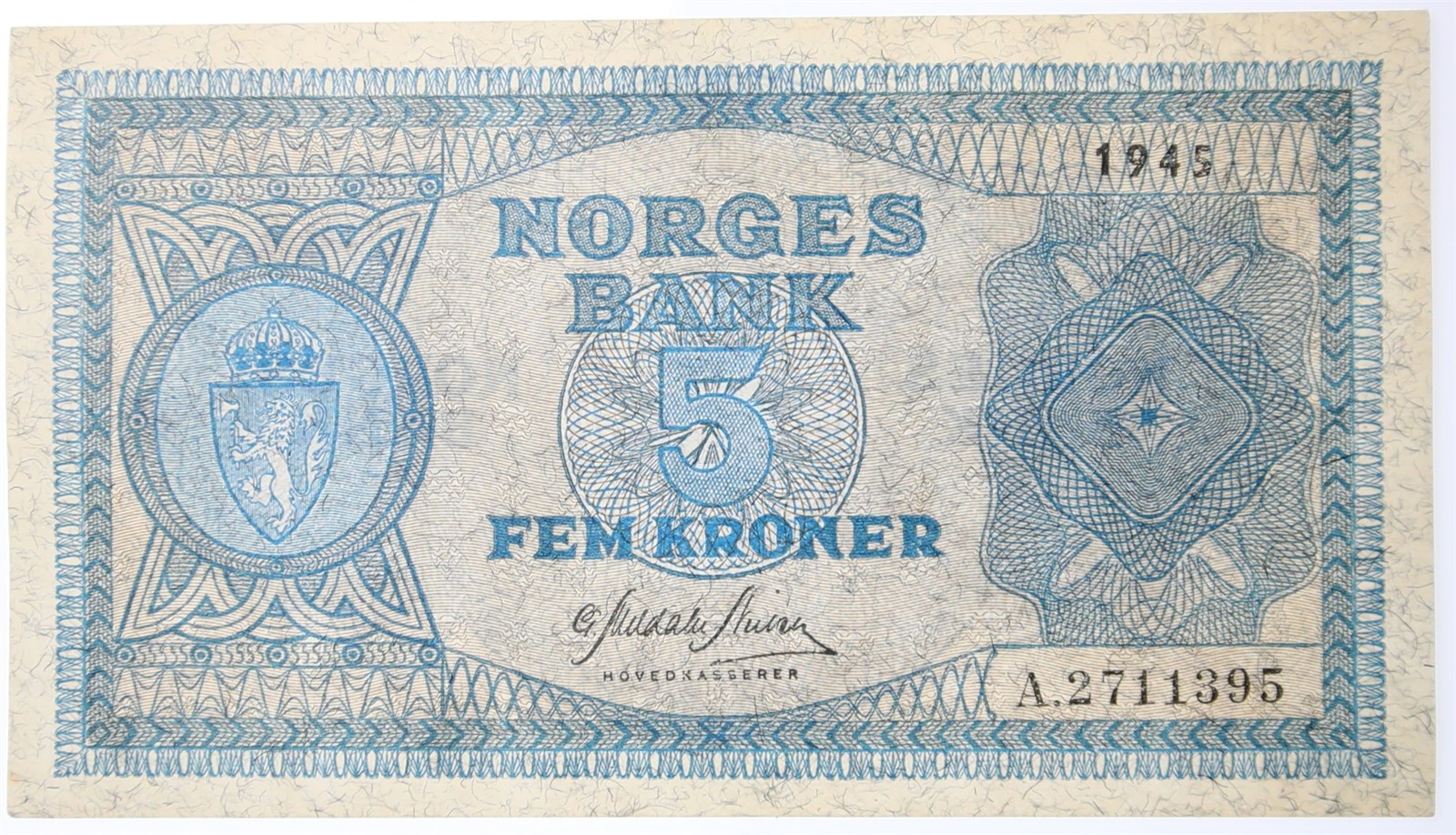 NORWAY. Type 3. 5 Kroner 1945-A. Kv 0/01 (UNC).