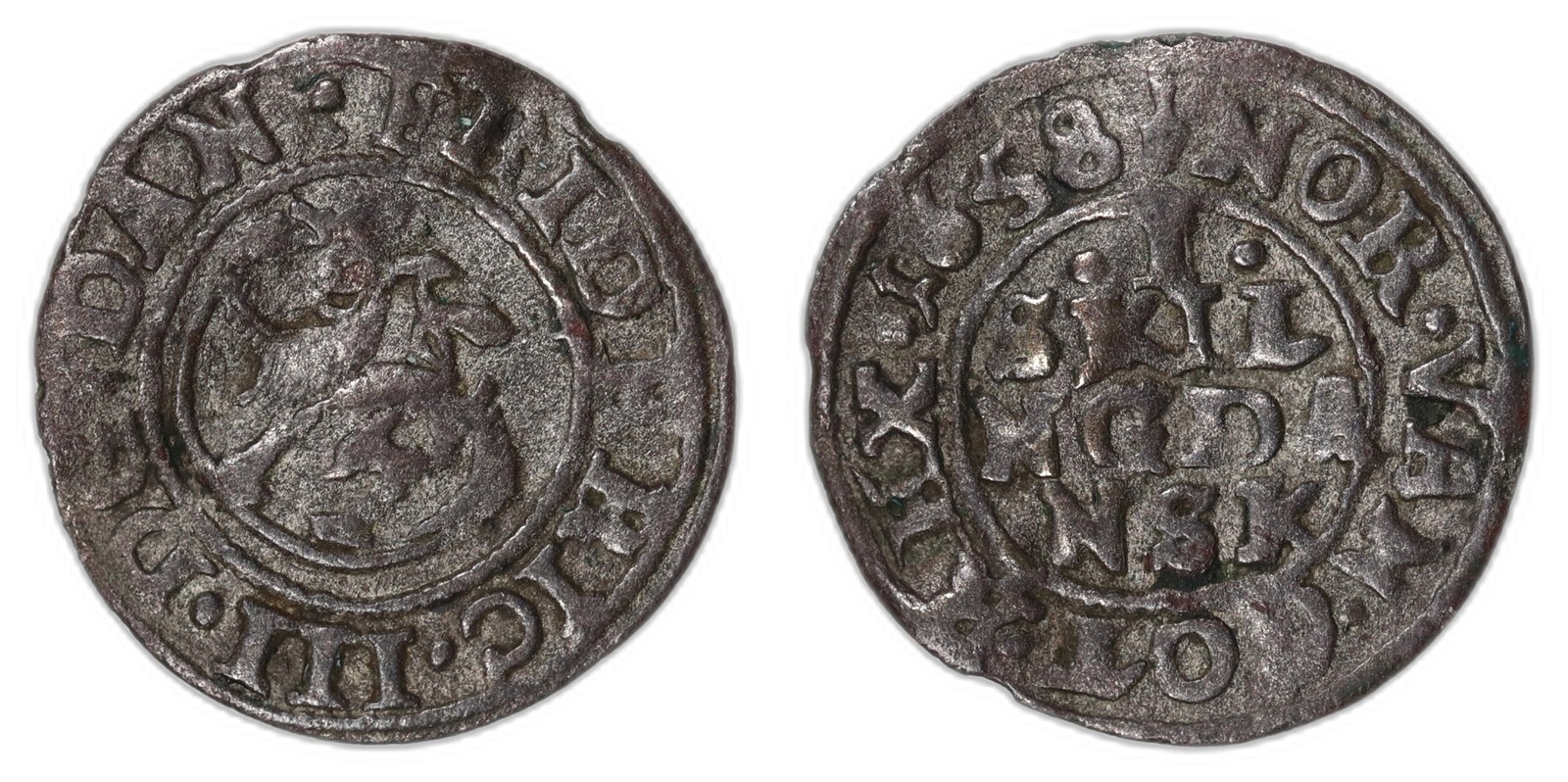 NORWAY. Frederik III. 1 Skilling. 1658. Kv 1+ (VF).