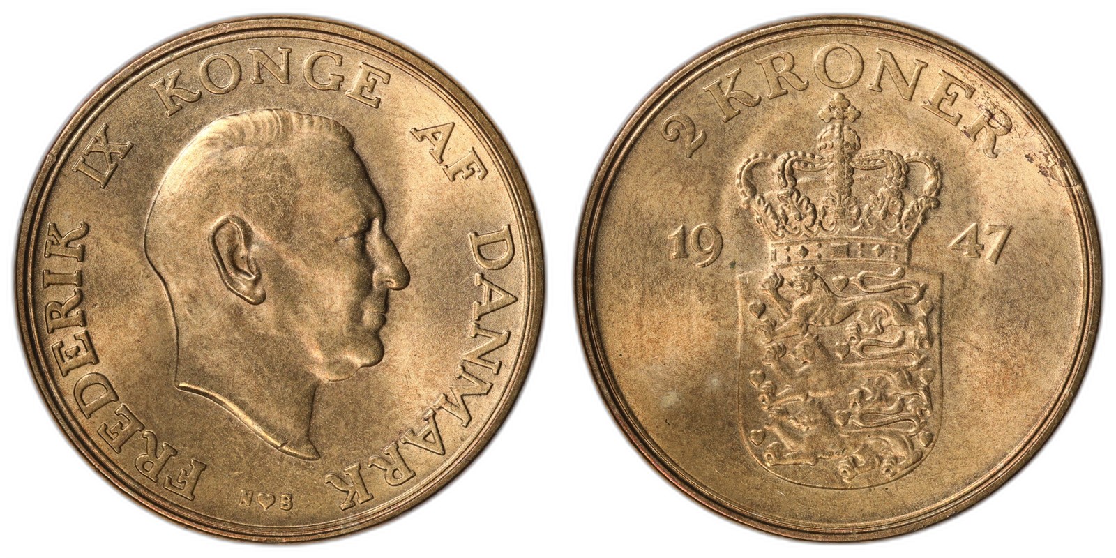 DENMARK. Frederik IX. 2 Kroner. 1947-NS. Kv 0 (UNC).