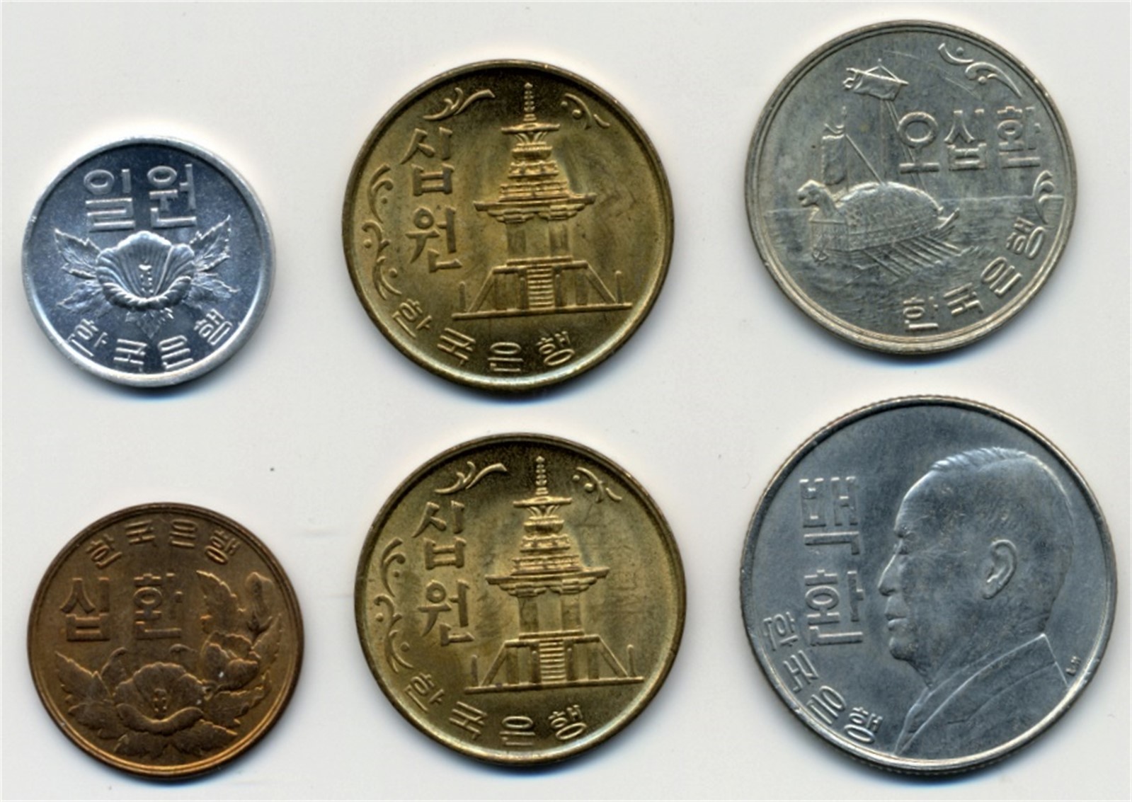 KOREA. 6 coins 1959-1970 UNC