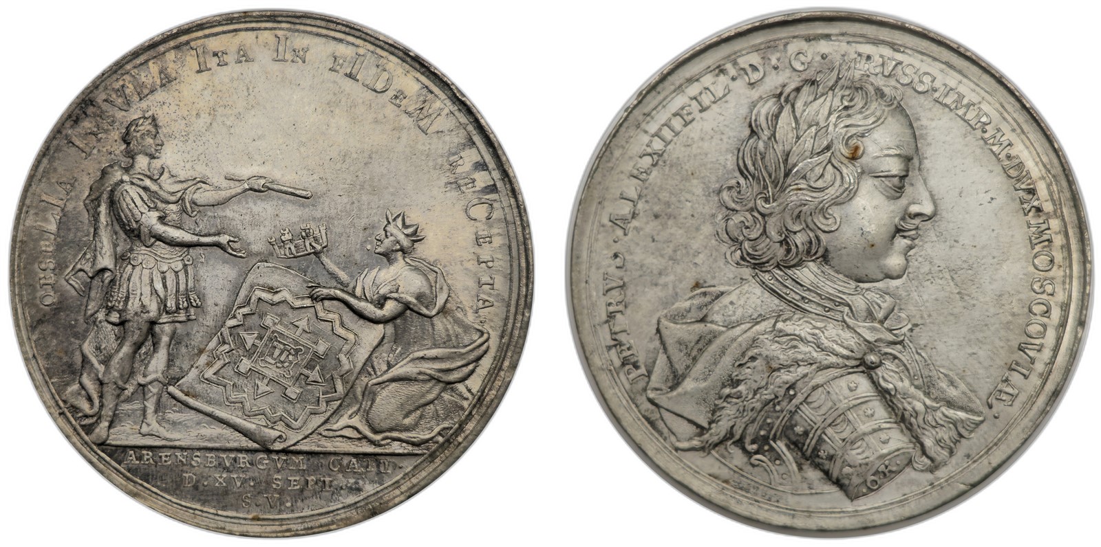 Russia. Peter I. Medal 1710- Capture of Arensburg. Kv AU.