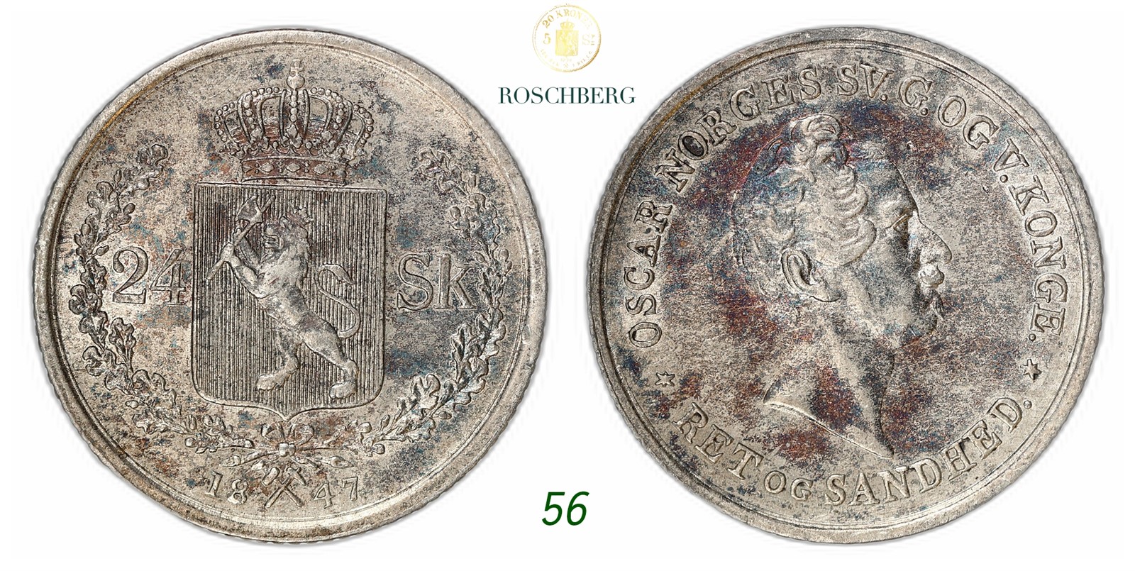 NORWAY. Oscar I. 24 Skilling 1847.