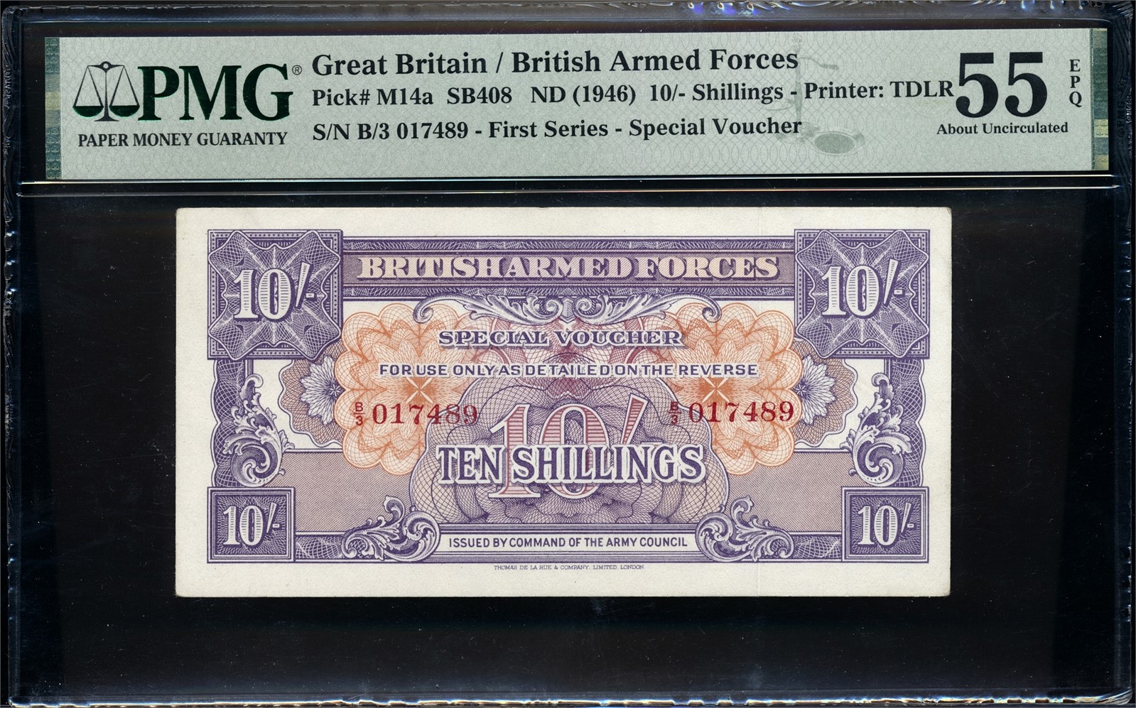 GREAT BRITAIN, Armed Forces. 10 Shillings 1946 PMG 55EPQ