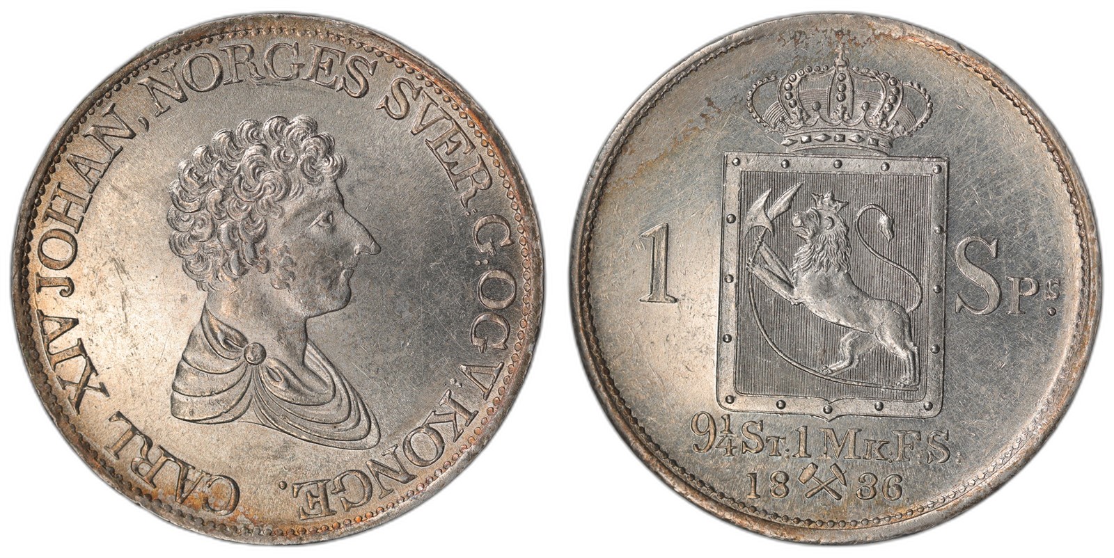 NORWAY. Carl XIV Johan. 1 Speciedaler 1836. Kv 0/01, PRAKT (UNC).