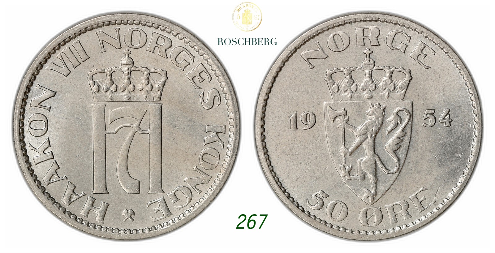 NORWAY. Haakon VII. 50 Øre 1954.